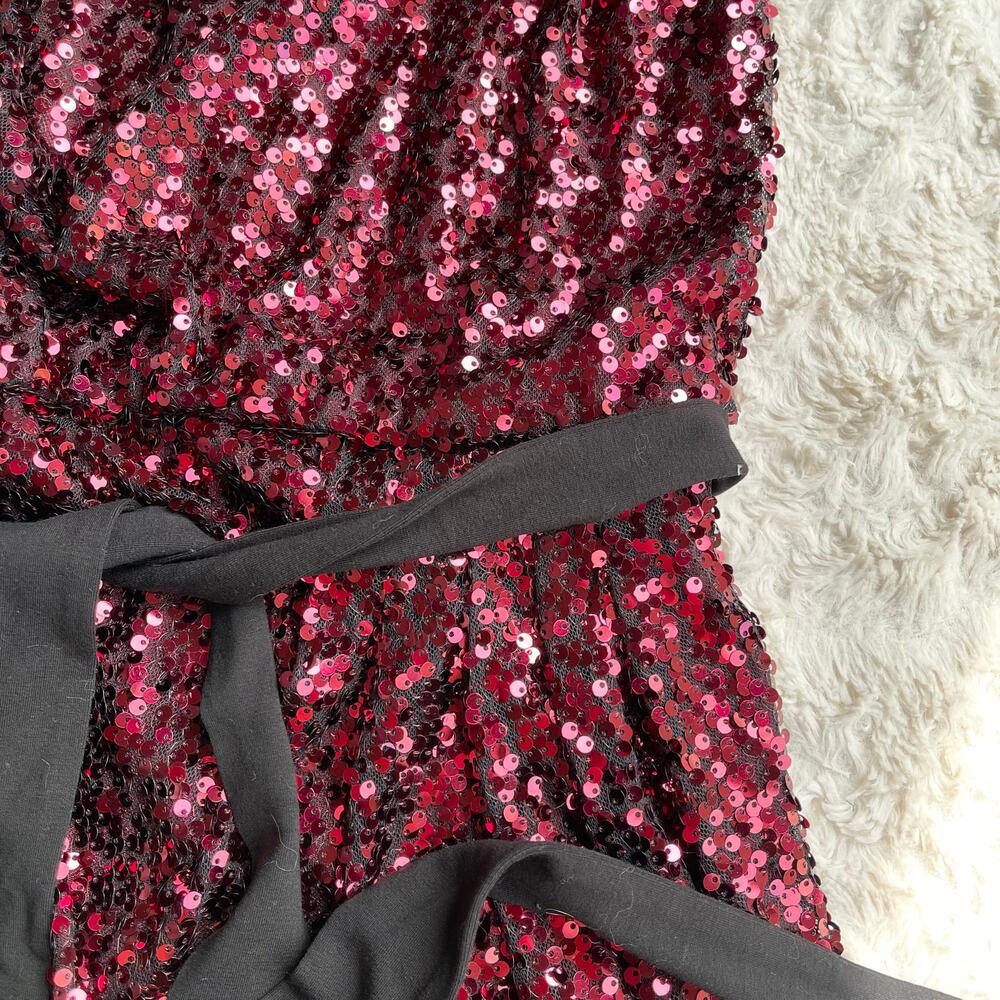 Cache ruby red sequin mini dress cowl neck cocktail evening tie belt formal prom - Picture 8 of 14